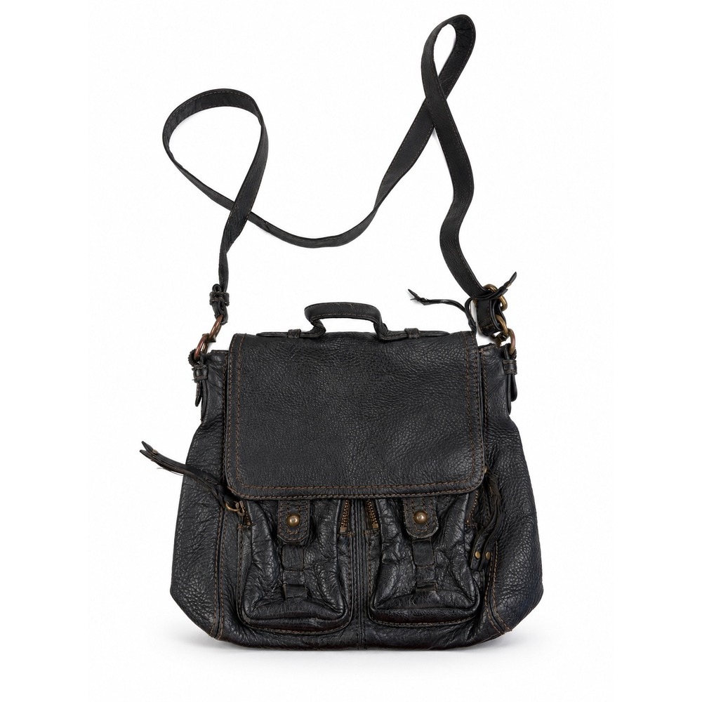The Sak Vintage Y2K Black Pebbled Leather Crossbody Boho Utility Messenger Bag